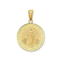 collier avec pendentif médaille miraculeuse ronde en or 14 carats, finition polie et satinée, mesure 26,5 x 18 mm de large, bijoux cadeaux pour femme, métal