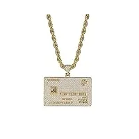 kmasal 18k plaqué or bling cz diamant simulé glacé out visa carte pendentif collier hip hop chaîne pour hommes charme cadeaux (gold)