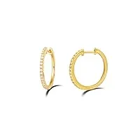 créoles boucles d'oreilles en argent 925/1000 plaqué or jaune avec cristal oxydes de zirconium cadeau bijoux pour femme filles - diamètre: 20 mm