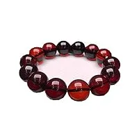 duovekt bracelet en ambre rouge sang naturel de 16 mm pour homme et femme avec perles rondes transparentes et certificat aaaaa