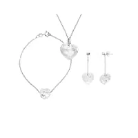 essens - parure swarovski heart - collier, bracelet et boucles d'oreilles - véritable cristal swarovski - argent massif 925 millièmes - bijou femme