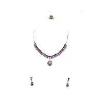rajasthan gems parure collier et boucles d'oreilles en argent sterling 925 avec améthyste naturelle 16,5 cm