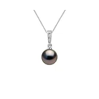 pearls & colors - pendentif diamant 0.010 cts véritable perle de culture de tahiti ronde 8-9 mm - qualité a+ - disponible or jaune et or blanc - chaîne offerte - bijou femme