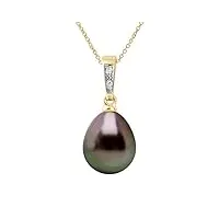 pearls & colors - pendentif diamant 0.010 cts véritable perle de culture de tahiti poire 9-10 mm - qualité aaa+ - disponible en or jaune et or blanc - chaine offerte - bijou femme