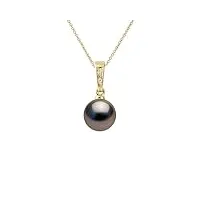 pearls & colors - pendentif diamant 0.010 cts véritable perle de culture de tahiti ronde 8-9 mm - qualité a+ - disponible or jaune et or blanc - chaîne offerte - bijou femme …