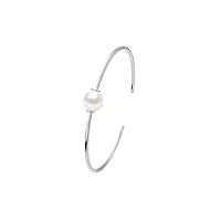 pearls & colors - bracelet jonc véritable perle de culture d'eau douce ronde 9-10 mm - qualité aaa+ - blanc naturel - argent 925 - taille adaptable - bijou femme