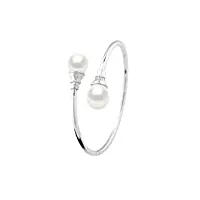 pearls & colors - bracelet jonc "toi et moi" véritables perles de culture d'eau douce rondes 11-12 mm - qualité aaa+ - blanc naturel - argent 925 - bijou femme