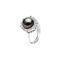 pearls & colors - bague joaillerie véritable perle de culture de tahiti ronde 8-9 mm - qualité a+ - argent massif 925 millièmes - taille ajustable - bijou femme