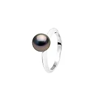 pearls & colors - bague véritable perle de culture de tahiti ronde 8-9 mm - qualité aa+ - argent massif 925 millièmes - bijou femme