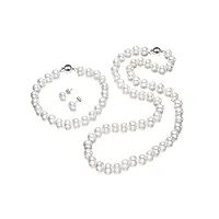 treasurebay parure collier et bracelet en perles d'eau douce naturelles de 7 mm avec fermoir fleur blanc neige