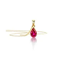 orovi bijoux femmes collier avec pendentif poire pierre précieuse rubis rouge chaîne en or jaune 9 carat / 375 or, longueur 45 cm