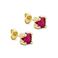 orovi bijoux femmes boucles d'oreilles rondes avec pierre précieuse rubis rouge clous d'oreilles en or jaune 9 carat / 375 or
