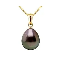 pearls & colors - pendentif véritable perle de culture de tahiti poire 10-11 mm - qualité a+ - disponible en or jaune et or blanc - chaine offerte - bijou femme