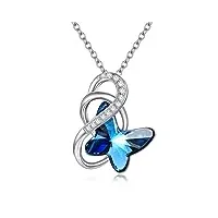 aoboco collier pendentif papillon en argent sterling 925, cadeau de bijoux papillon pour femmes fille maman (bleu)