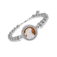 bracelet camée en argent 925 rhodié, oxydes de zirconium et perles de cultures grises - longueur 19 cm - neuf