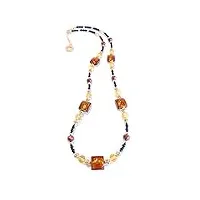 venezia classic collier pour femme avec perles en verre de murano original, collection lily, ambre et noir avec feuille en or 24 carats, fabriqué en italie