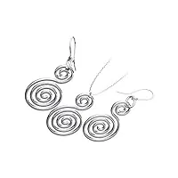 gwg jewellery parure, collier à pendentif et boucles d'oreilless plaquées en or rose 18k spirale celtique doble