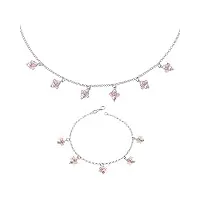 orphelia set-2559 ensemble bracelet et collier en argent 925 avec pendentif rose