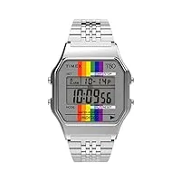 timex t80 pride 34 mm digital case rainbow dial bracelet silver/silver/silver one size