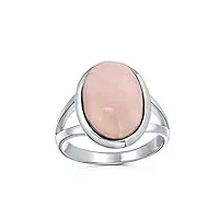 bling jewelry bague femme rose quartz rose clair en argent 925 avec chaton ovale en pierre précieuse et tige fendue