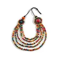 avalaya collier en perles de bois multirangs multicolore 100 cm l