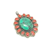 rajasthan gems pendentif fait main en argent sterling 925 avec pierres précieuses turquoise naturelle et corail – 3