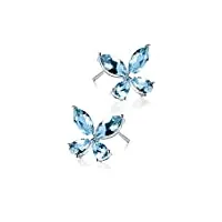 anazoz boucles d'oreilles or blanc 18 carats, papillon aquamarine, série bijoux fine