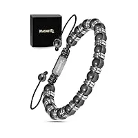 magnetrx® bracelet magnétique en hématite perlé unisexe - bijou aimanté en pierres naturelles hematite 8mm méditation - longueur réglable (perle titan argent 8 mm)