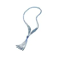 coolsteelandbeyond bohé chic collier de lariat statement frange gland pendentif pastel bleu cristal perles trois brins long chaîne y-forme