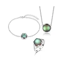 beydodo bijoux parure femme argent 925, ensemble collier bague et bracelet taille 59 avec pierre de lune ronde
