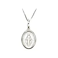 collier pour femme en or blanc 18 carats (750) avec chaîne vénitienne pendentif religieuse vierge de lourdes miraculeuse