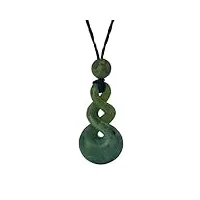 81stgeneration collier pendentif unisexe pierre verte jade néphrite sculptée maori pikorua double