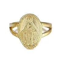 bobijoo jewelry - bague chevalière vierge marie médaille miraculeuse 1830 acier inox 316l or doré plaqué - 56 (7 us)