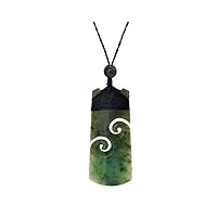 81stgeneration collier pendentif unisexe pierre verte jade néphrite sculptée maori koru toki double