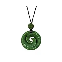 81stgeneration collier pendentif unisexe pierre verte jade néphrite sculptée maori koru cercle double