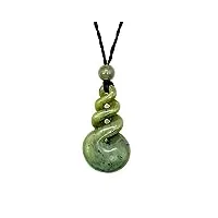 81stgeneration collier pendentif unisexe pierre verte jade néphrite sculptée maori triple pikorua