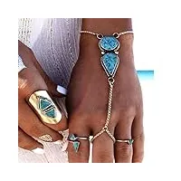tseenyi bracelet à bague turquoise en argent pour femme et fille, 1 count (pack of 1), métal