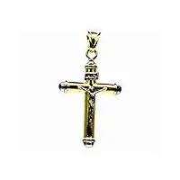 pendentif pour homme en or jaune et blanc 18 carats (750), pendentif religieux, croix, christ, bouchons bicolores.