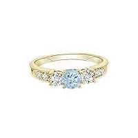 shine jewel bague de mariage empilable pour femmes solitaire en or 9 carats de 0,09 ct aigue-marine (or jaune, 53)