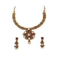 jewelrygift astonish - parure de bijoux indiens pour mariage - plaqué or - design moderne - pour filles et mariées, pierre précieuse, perle, cristal blanc