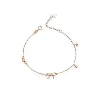 anazoz bracelet or rose 18 carats noeud papillon et perles 17+3cm personnalisé femme fantaisie