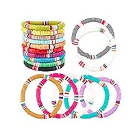 ahandmaker lot de 17 bracelets bohèmes colorés pour femme, 17 styles de bracelets élastiques en perles d'argile polymère faits à la main, ensemble de bracelet perles heishi arc-en-ciel, plage colorée