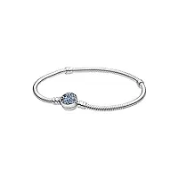 pandora bracelet maille serpent fermoir médaillon bleu scintillant, 20