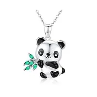 chenghong collier avec pendentif panda, vache highland / flamant rose en argent 925 avec pendentif en forme de cœur panda avec bijou en bambou - cadeau pour femme, fille, enfant, argent