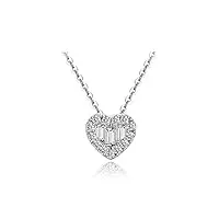 anazoz collier pendentif cœur diamant baguette femme en or blanc 18 carats scintillant personnalisé