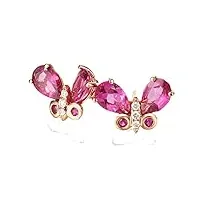 anazoz boucles d'oreilles tourmaline rouge naturelle papillon or rose 18 carats diamant fantaisie