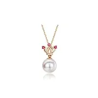anazoz collier pendentif couronne perle diamant tourmaline rouge femme en or rose 18 carats fantaisie personnalisé