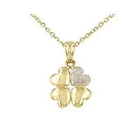 lucchetta - pendentif trèfle porte-bonheur en or jaune 375/1000 avec effet poudre de diamant - collier chaîne 45 cm - bijou fabriqué en italie
