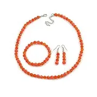 avalaya ensemble collier et boucles d'oreilles en verre et céramique avec perles argentées orange 48 cm x 7 cm