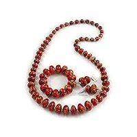 avalaya ensemble collier long avec perles en bois rouge/noir/doré - boucles d'oreilles pendantes - bracelet flexible - 80 cm de long, taille unique, bois, perles acryliques.